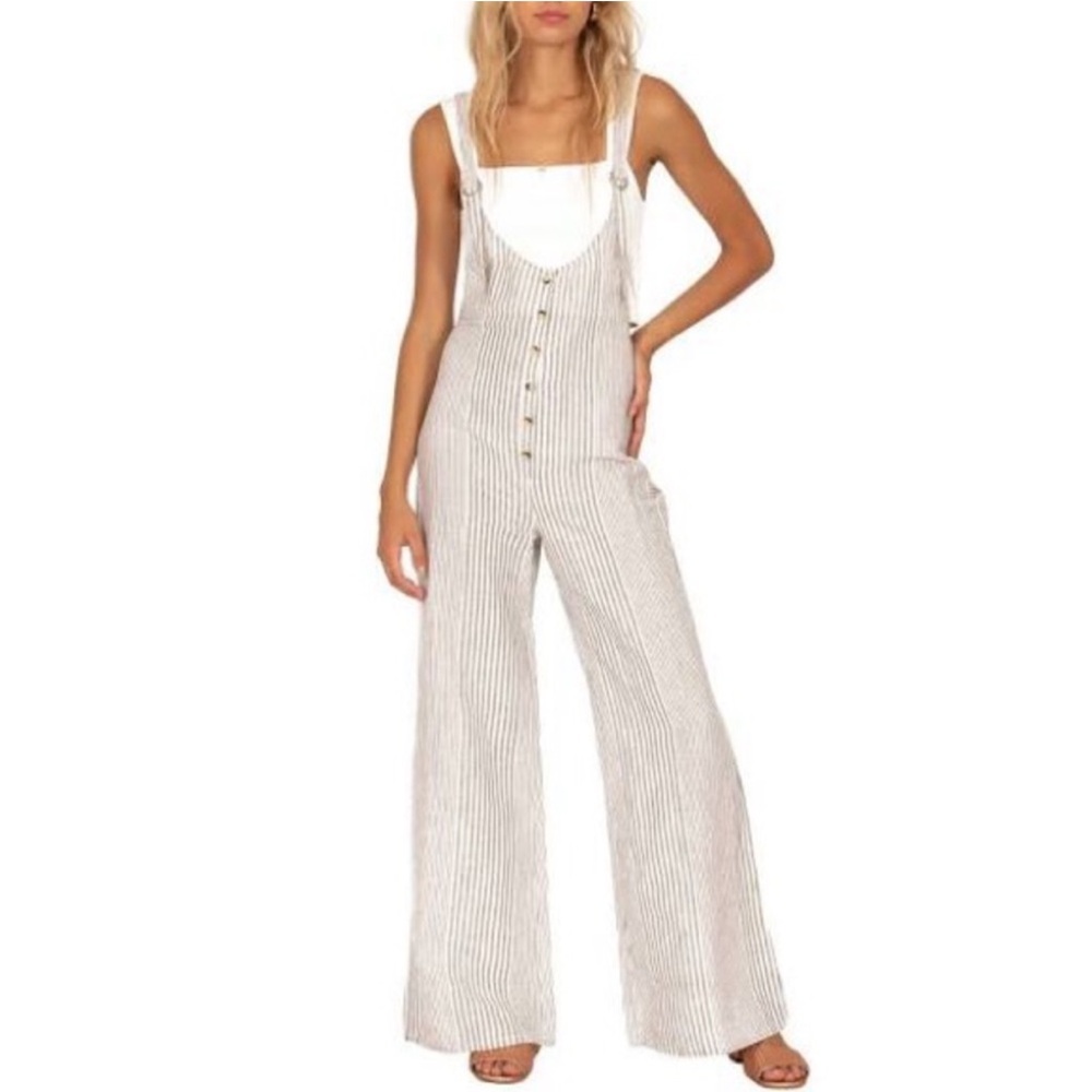 New NWT Amuse Society striped Fina jumpsuit overalls small linen blend wide leg